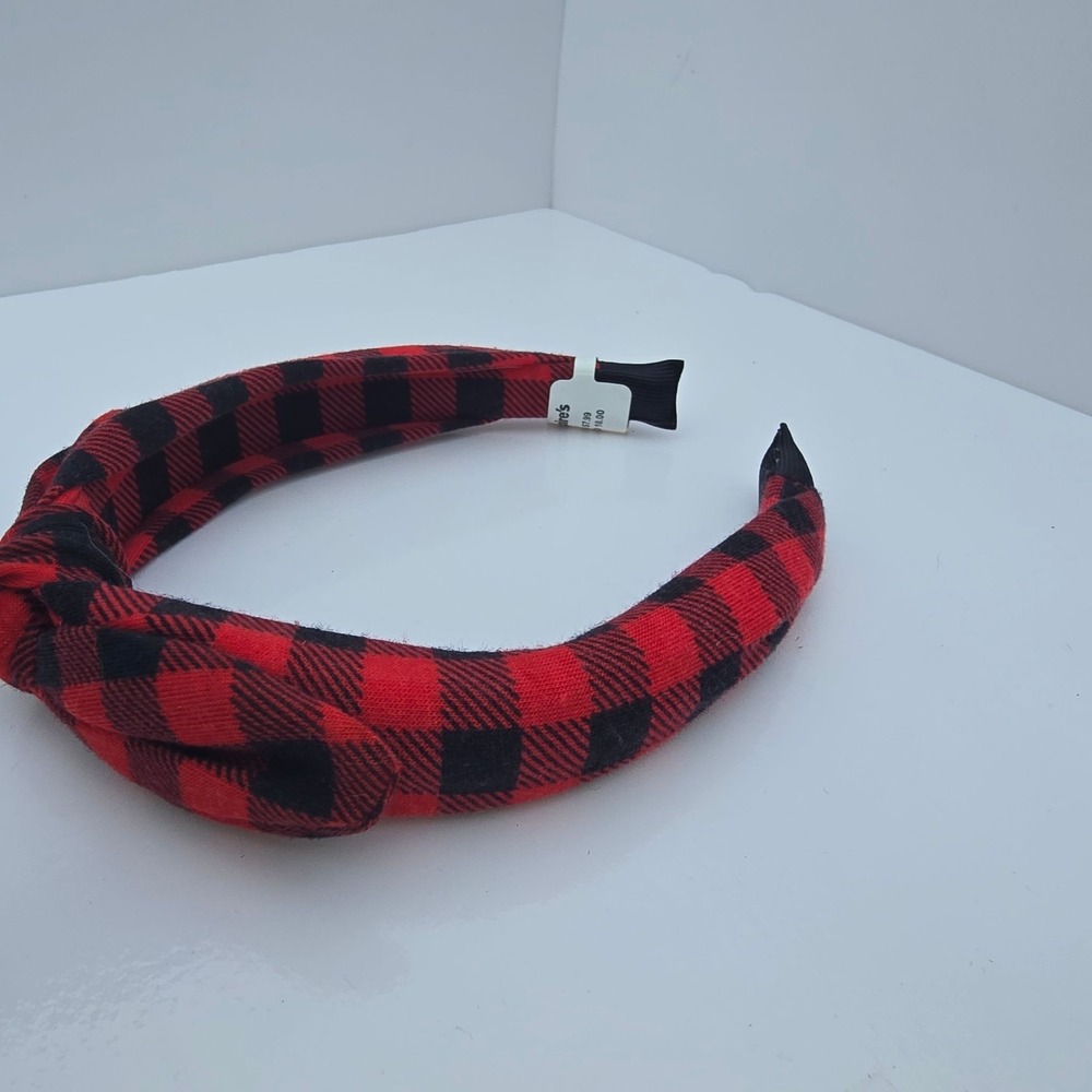 Buffalo Plaid Knotted Headband Womens Red Black Padded Flannel Hair Accessory - Picture 2 of 5